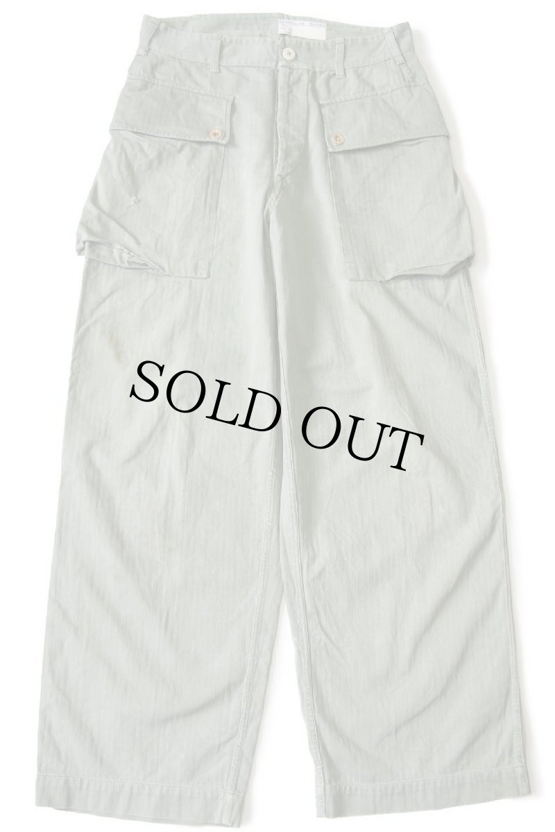 画像2: 50s オランダ軍 DUTCH MARINES HBT ヘリンボーンツイル カーゴパンツ ダメージ オリーブ w31 (2)