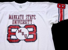 画像1: 80s USA製 Championチャンピオン MSU 88 ナンバリング コットン×ナイロン フットボールTシャツ 白 XL (1)