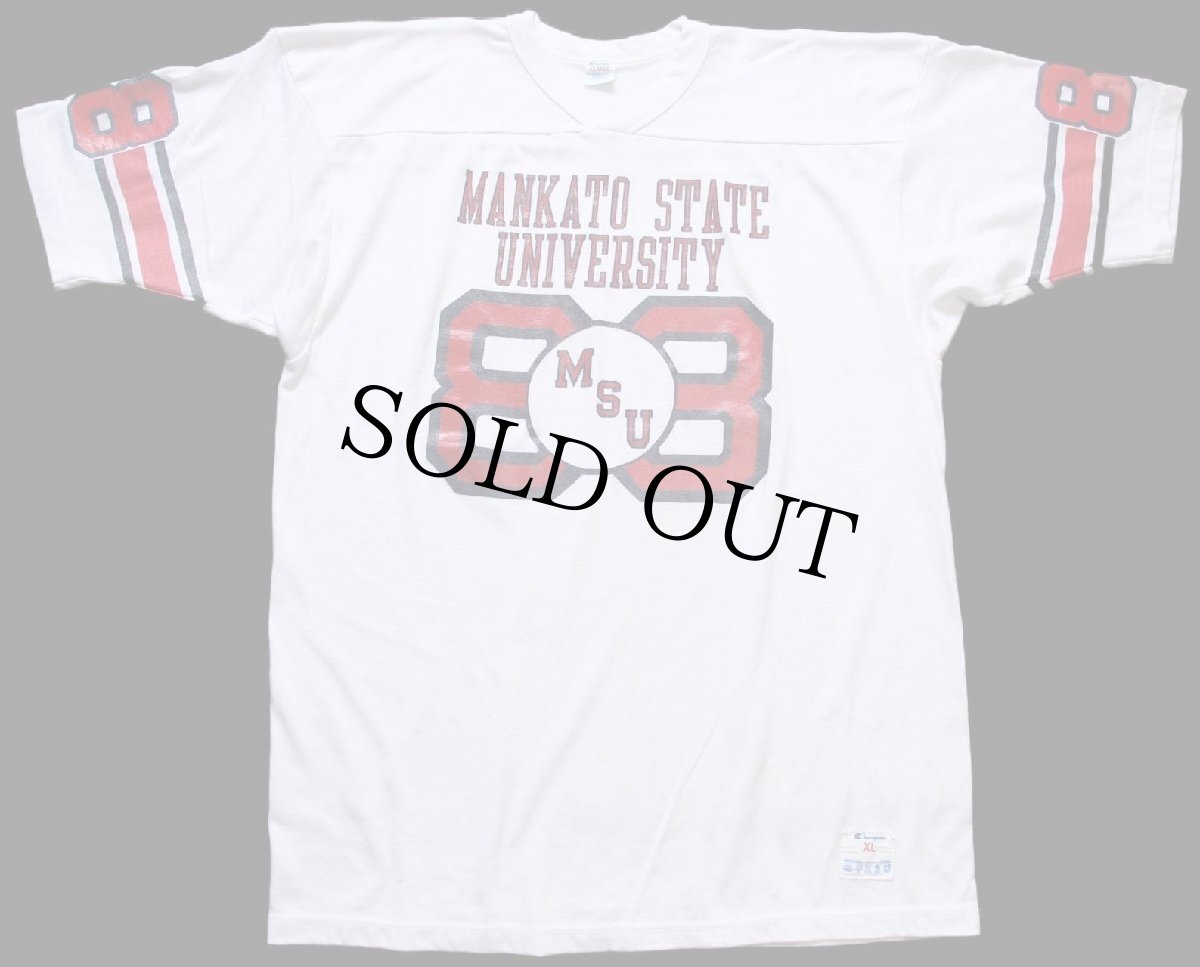 画像1: 80s USA製 Championチャンピオン MSU 88 ナンバリング コットン×ナイロン フットボールTシャツ 白 XL (1)