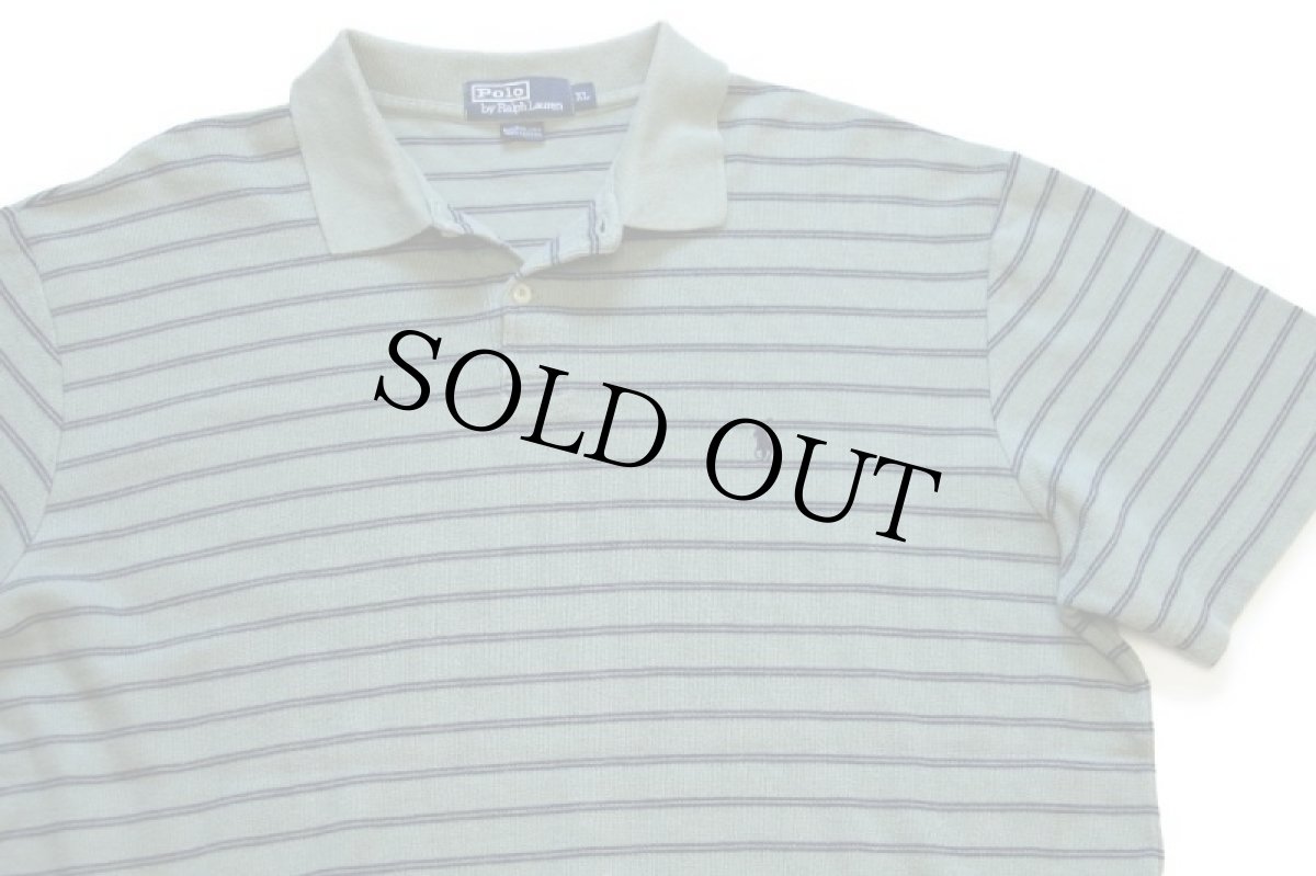 画像3: 00s ポロ ラルフローレン ボーダー コットン 鹿の子 ポロシャツ グリーン×紺 XL (3)