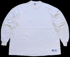 画像2: 90s USA製 RUSSELLラッセル 無地 モックネック コットン 長袖Tシャツ 生成り XXL★特大 (2)