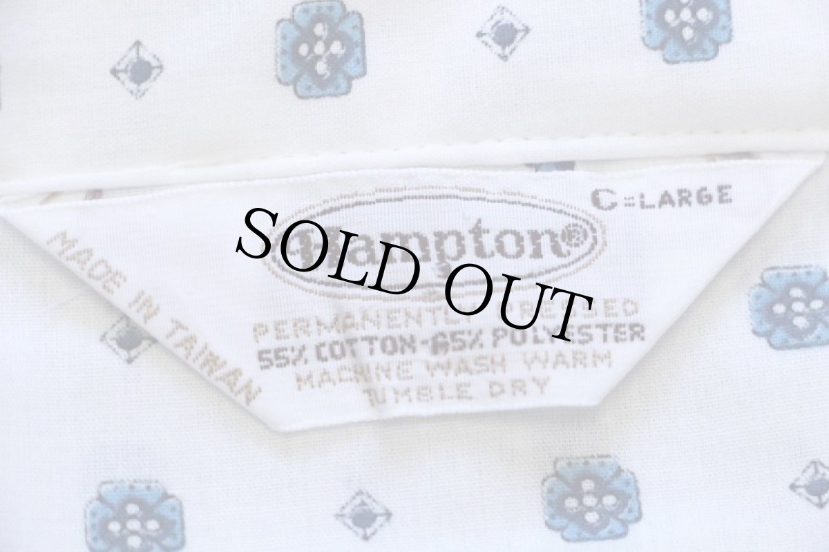 画像4: 70s Hampton 小紋柄 総柄 パジャマシャツ 白 L (4)