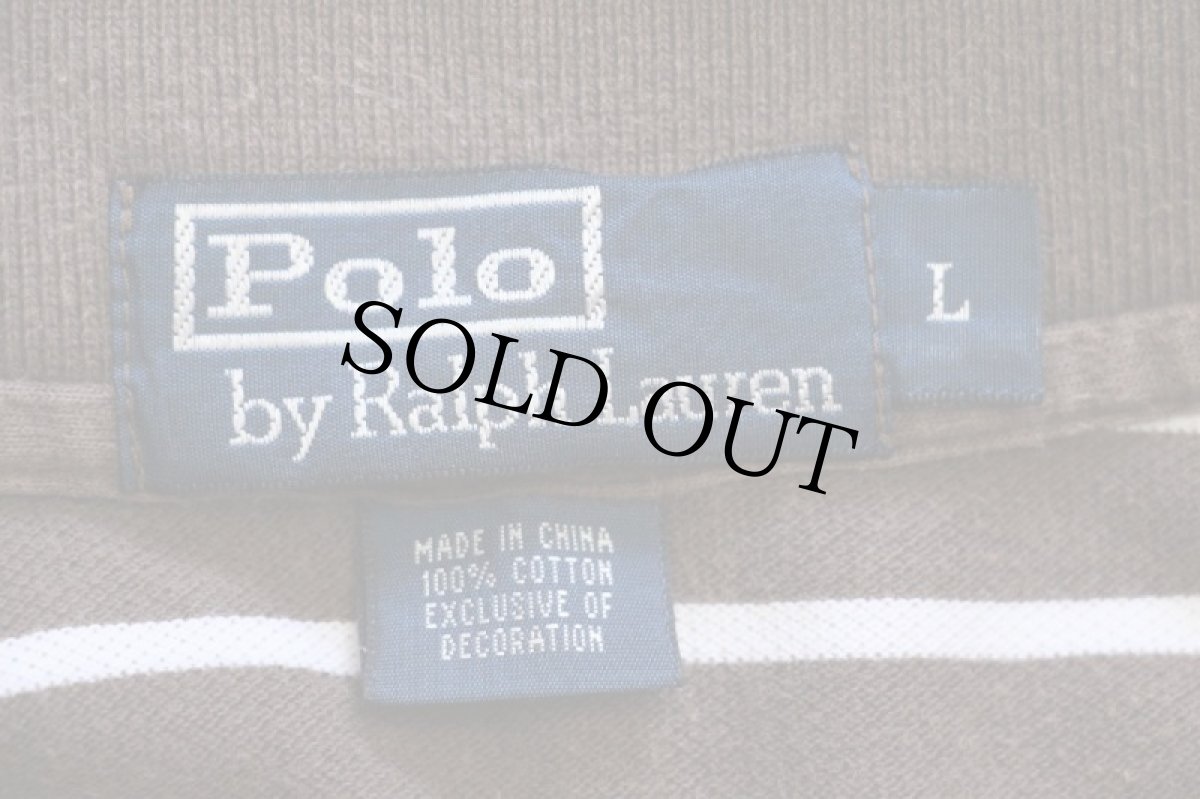 画像4: 00s ポロ ラルフローレン ボーダー コットン 鹿の子 ポロシャツ 茶×白 L (4)