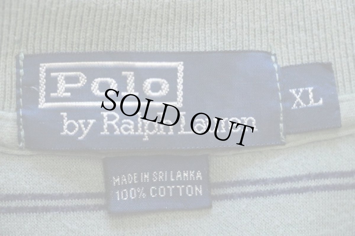 画像4: 00s ポロ ラルフローレン ボーダー コットン 鹿の子 ポロシャツ グリーン×紺 XL (4)