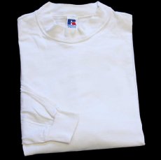 画像1: 90s USA製 RUSSELLラッセル 無地 モックネック コットン 長袖Tシャツ 生成り XXL★特大 (1)