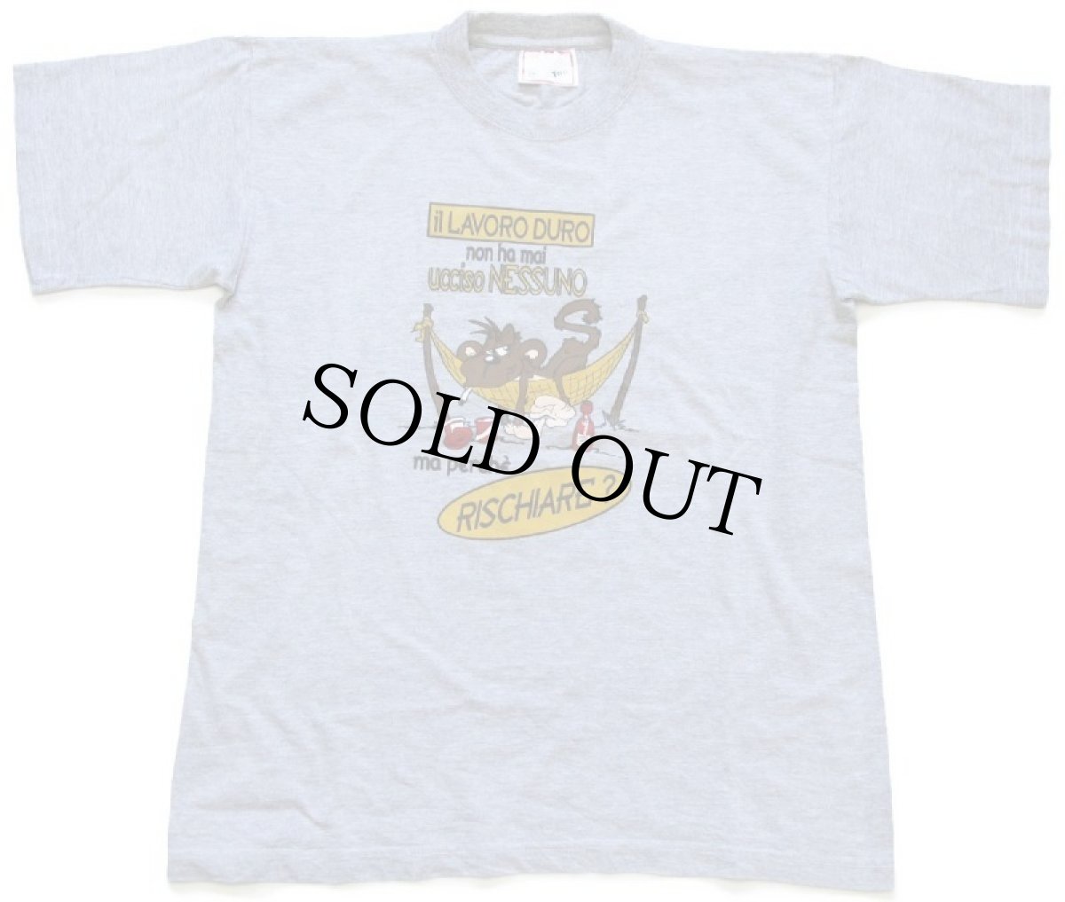 画像2: 00s il LAVORO DURO ucciso NESSUNO RISCHIARE? モンキー イラスト コットンTシャツ 杢グレー M (2)