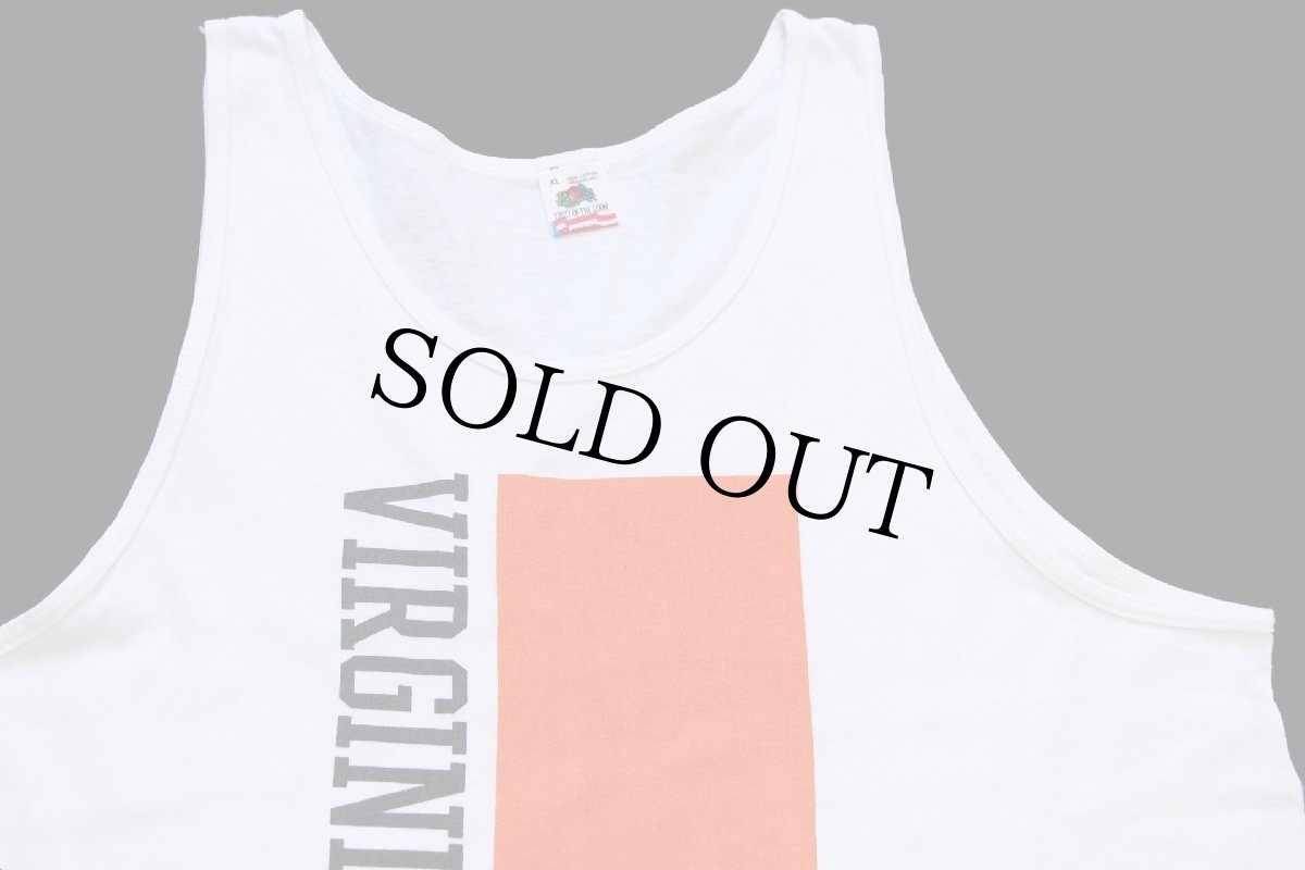 画像4: 90s USA製 VIRGINIA TECH 染み込みプリント コットン タンクトップ 白 XL (4)