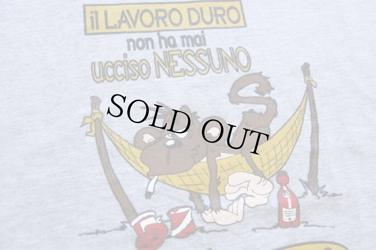 画像5: 00s il LAVORO DURO ucciso NESSUNO RISCHIARE? モンキー イラスト コットンTシャツ 杢グレー M (5)