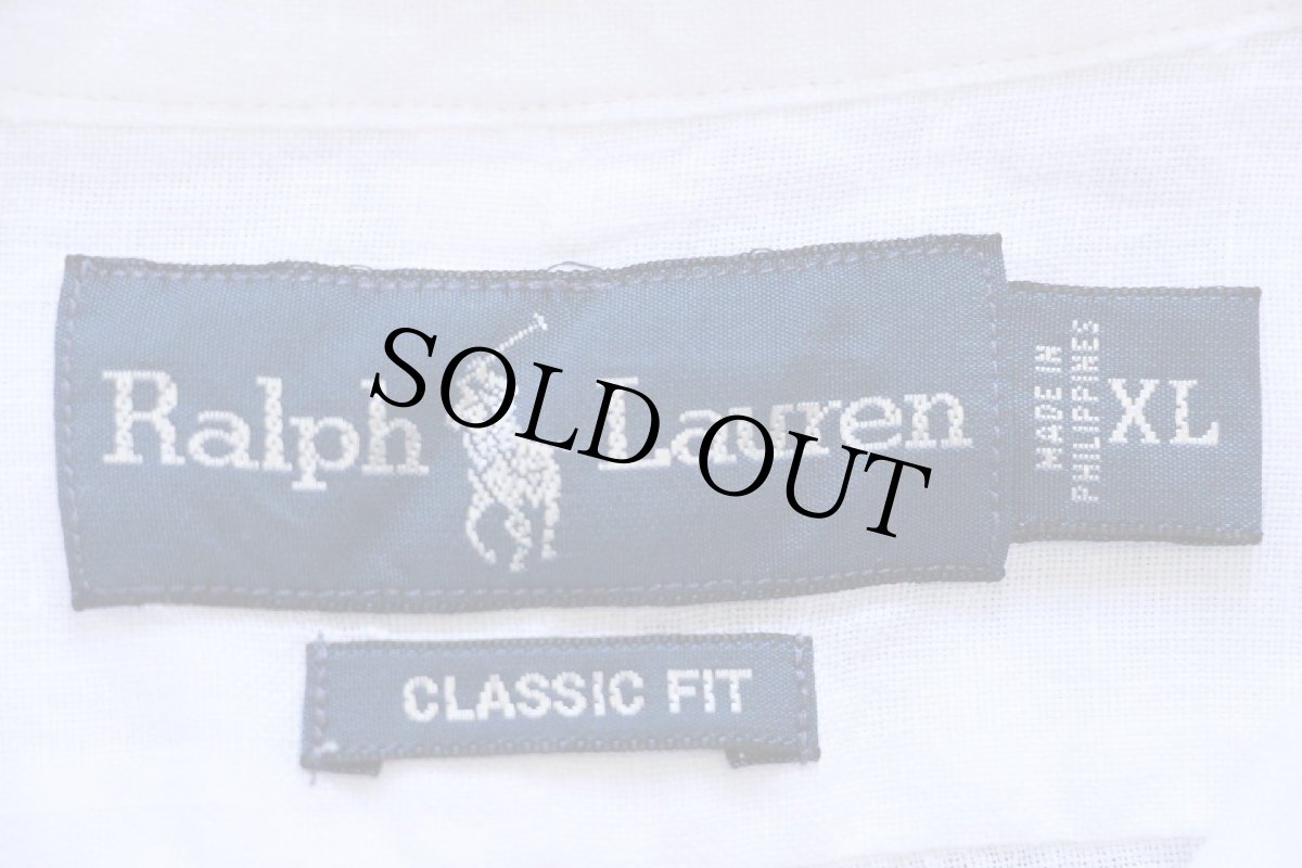 画像4: 00s ラルフローレン ワンポイント ボタンダウン リネンシャツ 白 XL (4)