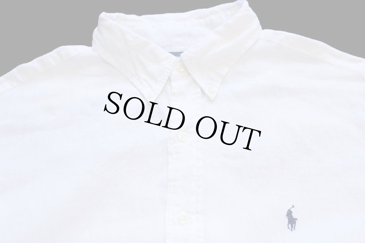 画像3: 00s ラルフローレン ワンポイント ボタンダウン リネンシャツ 白 XL (3)