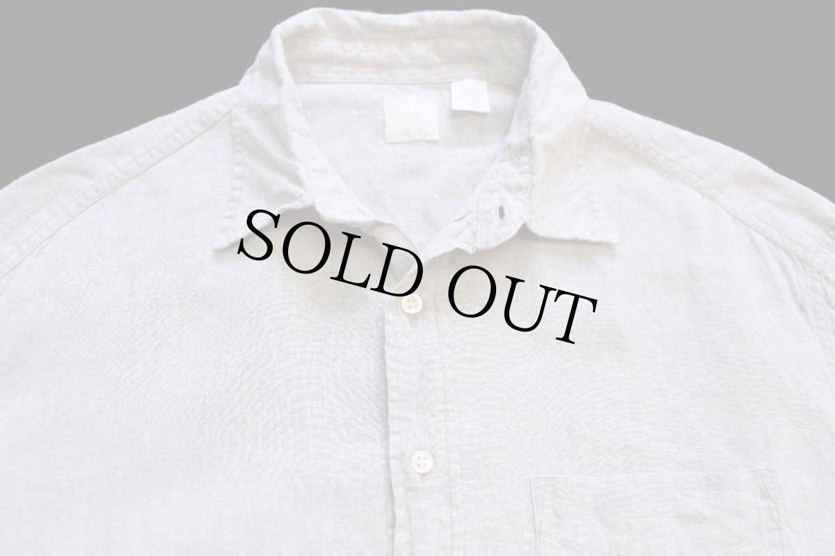 画像3: 00s ポルトガル製 GAPギャップ 無地 リネンシャツ グレーベージュ L (3)