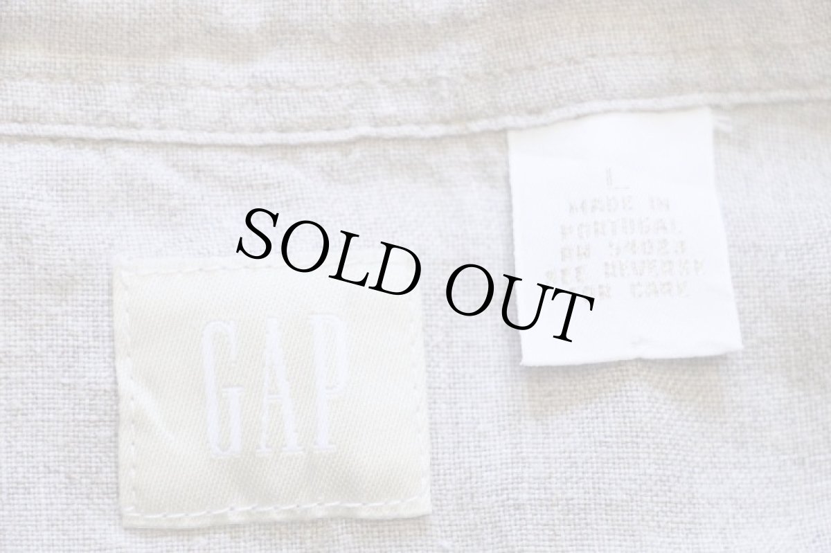 画像4: 00s ポルトガル製 GAPギャップ 無地 リネンシャツ グレーベージュ L (4)