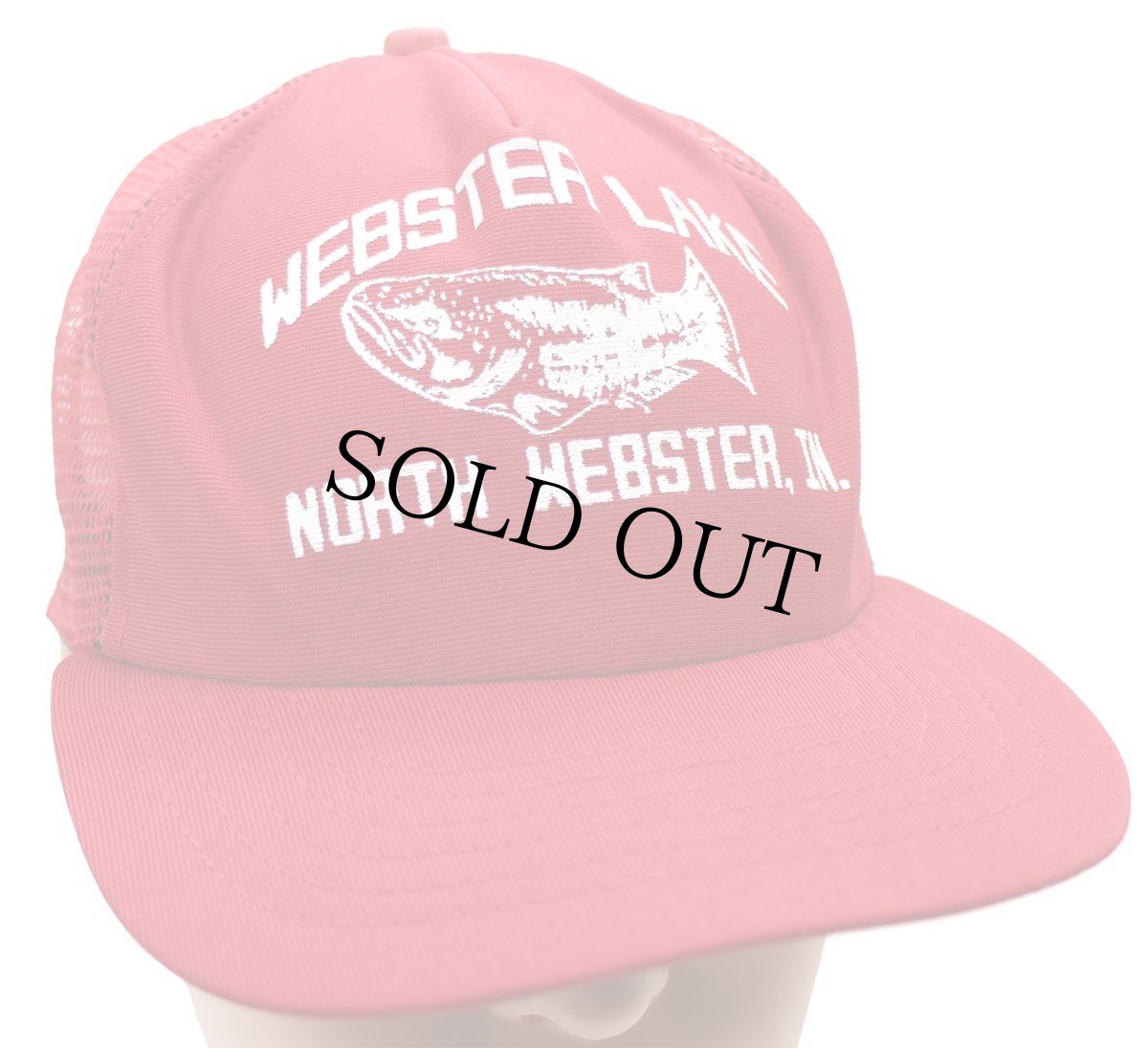 画像1: 80s USA製 New Era WEBSTER LAKE フィッシュ メッシュキャップ 赤 M-L (1)