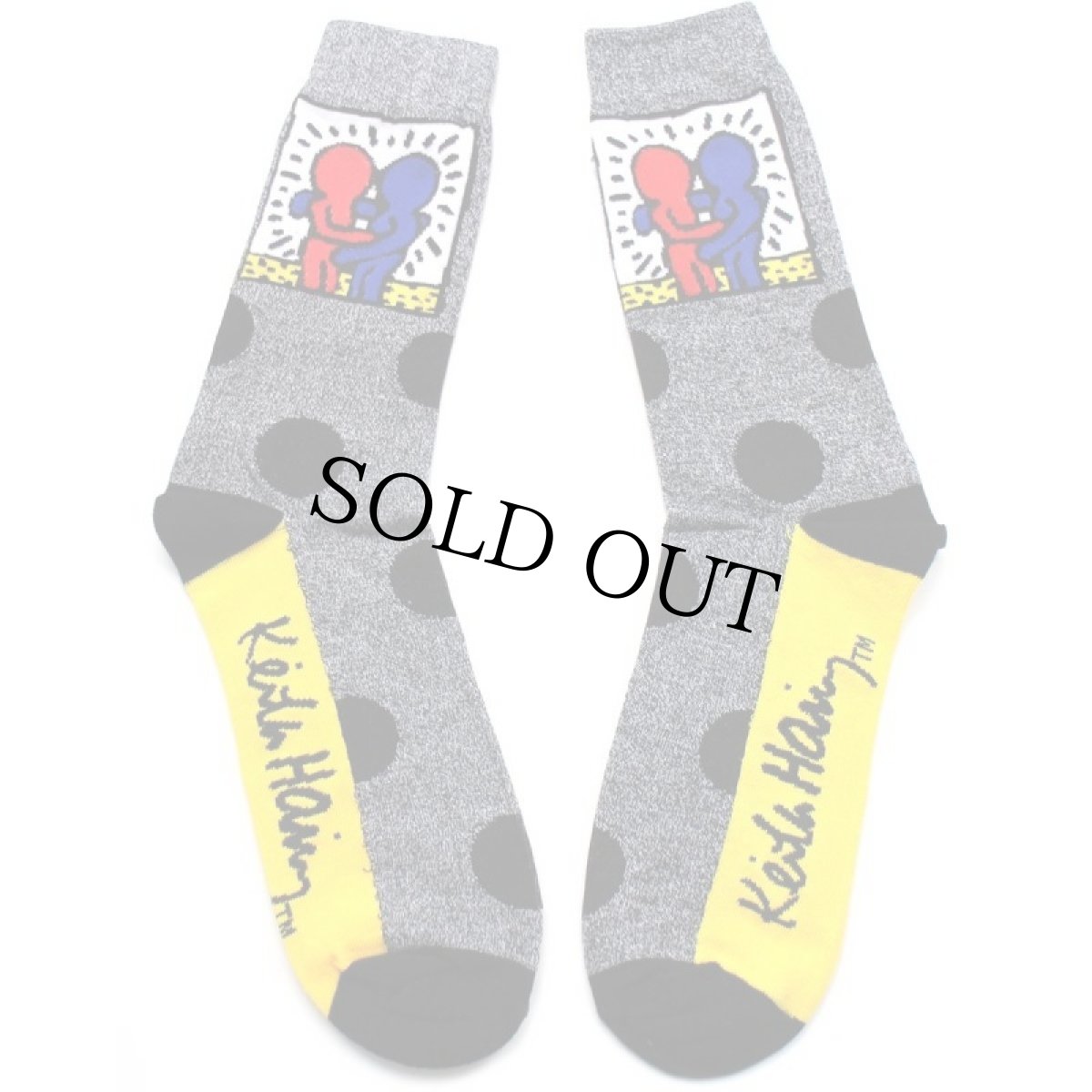 画像2: 未使用★Keith Haringキースへリング Hug アート ドット柄 ソックス 10-13★靴下 (2)