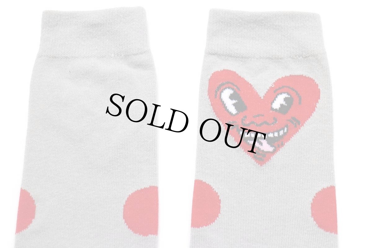 画像4: 未使用★Keith Haringキースへリング Heart Face アート ドット柄 ソックス 10-13★靴下 (4)