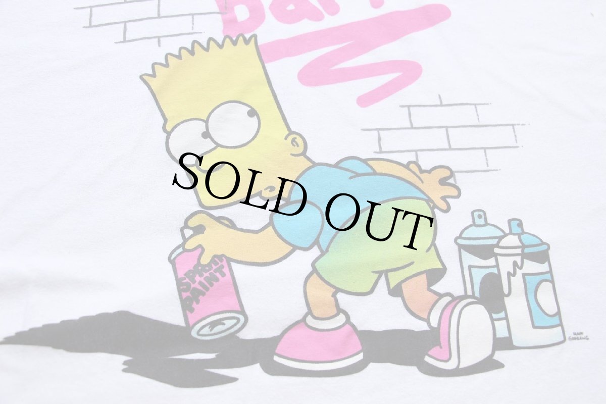 画像5: The Simpsons シンプソンズ El Barto バート スプレー 蛍光プリント コットンTシャツ 白 L (5)