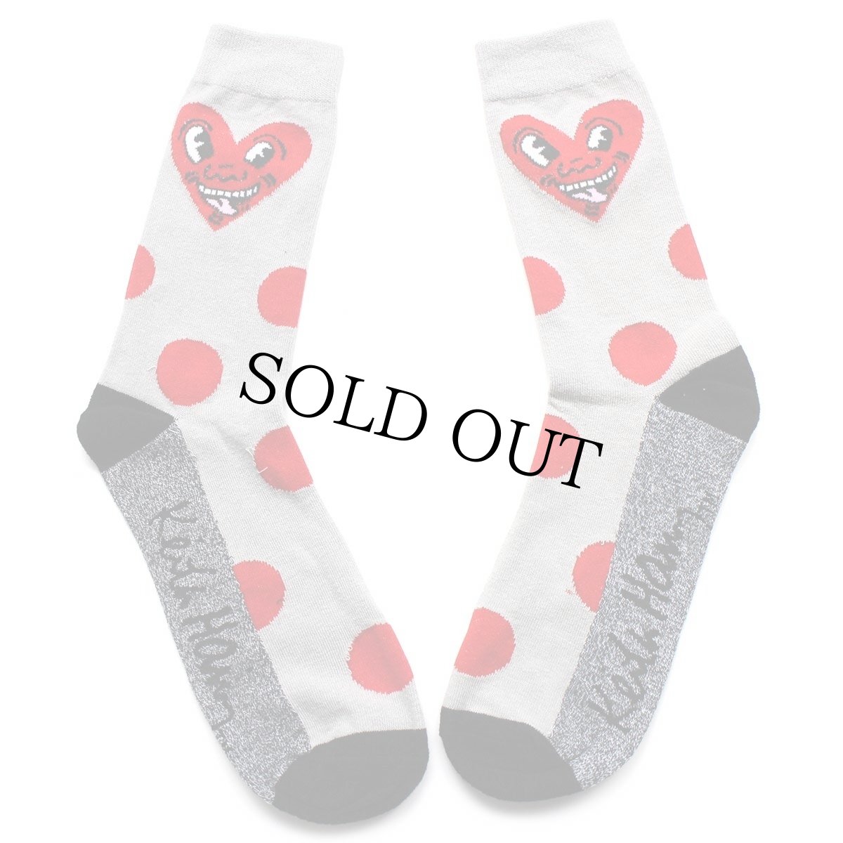 画像2: 未使用★Keith Haringキースへリング Heart Face アート ドット柄 ソックス 10-13★靴下 (2)