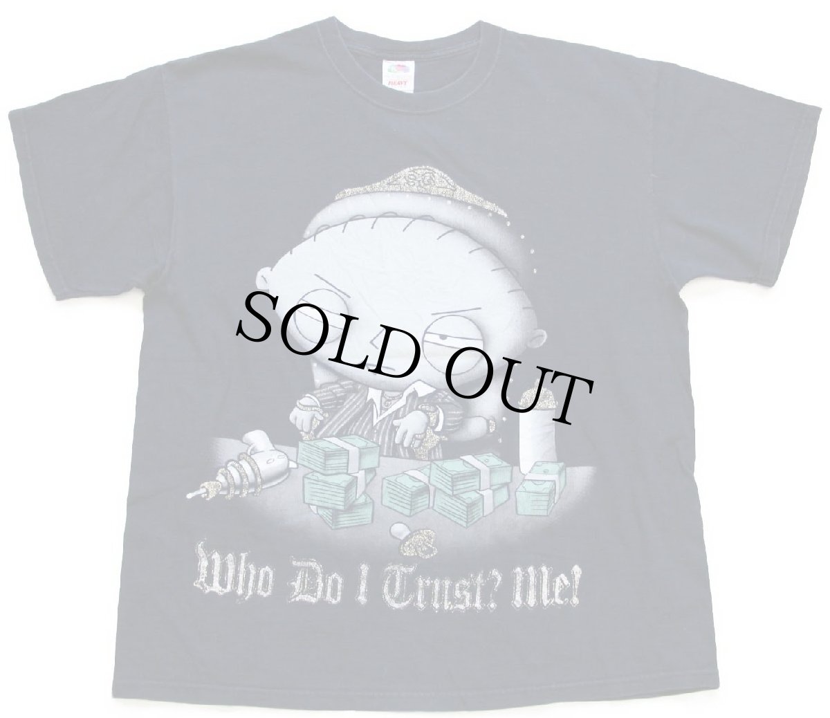 画像2: 00s Family Guy Who do I trust? Me! ファミリーガイ グリフィン ラメプリント コットンTシャツ 黒 XL (2)