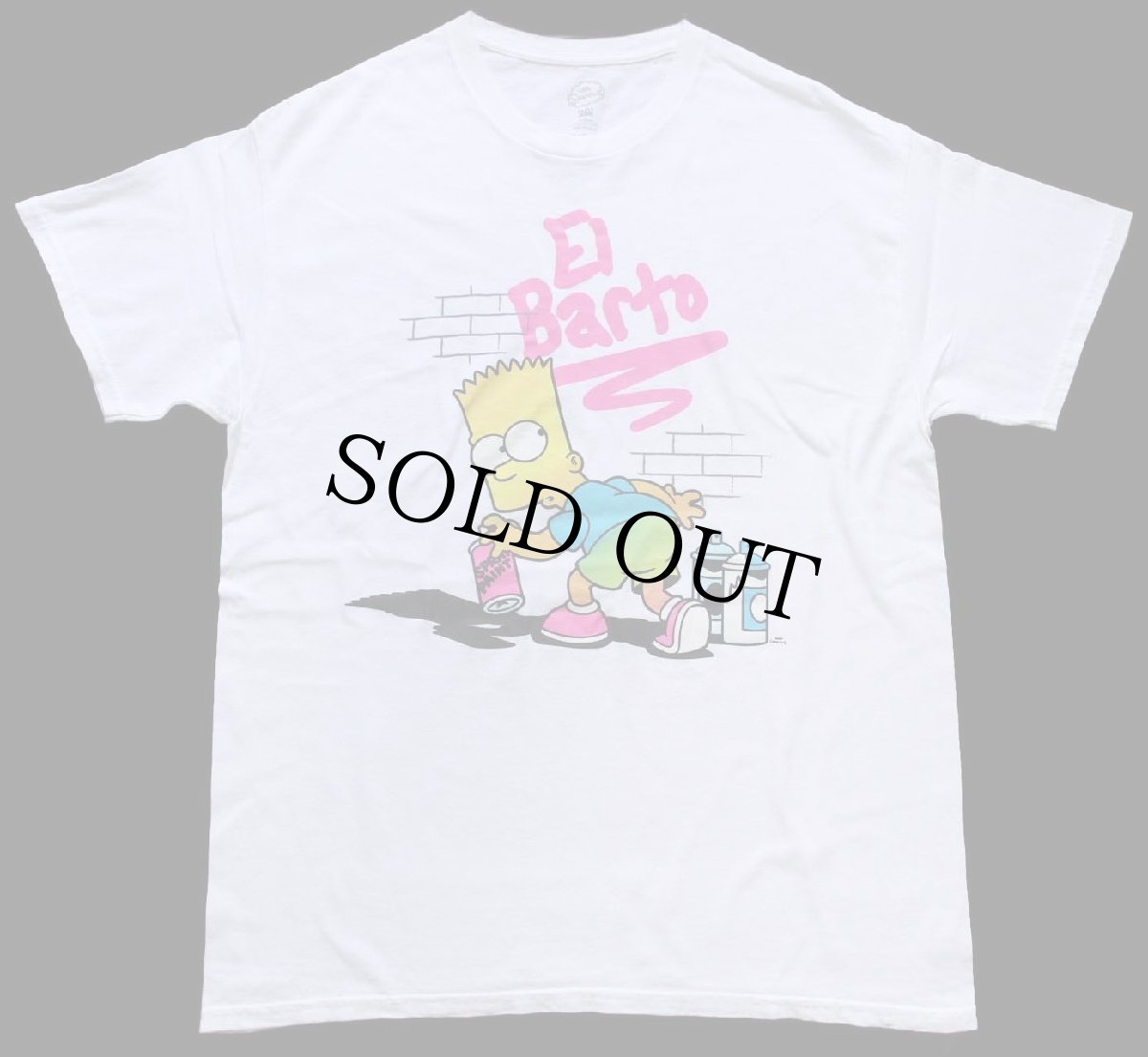 画像2: The Simpsons シンプソンズ El Barto バート スプレー 蛍光プリント コットンTシャツ 白 L (2)