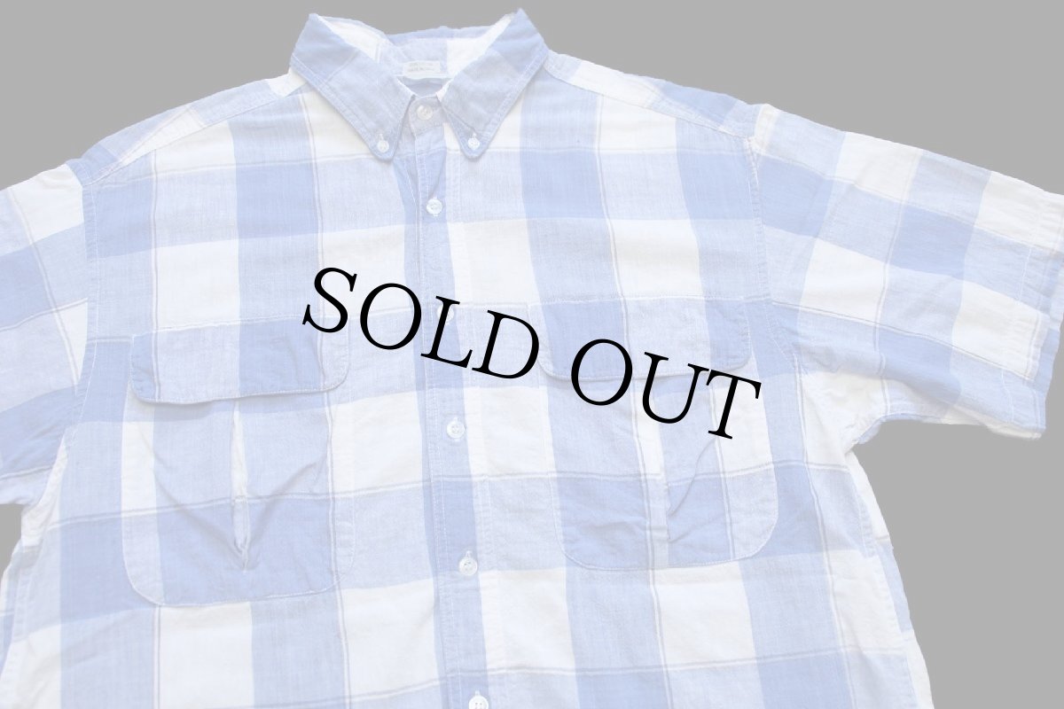 画像3: 80s J.J. COCHRAN チェック ボタンダウン 半袖 コットンシャツ 青×白 L★インド綿 (3)