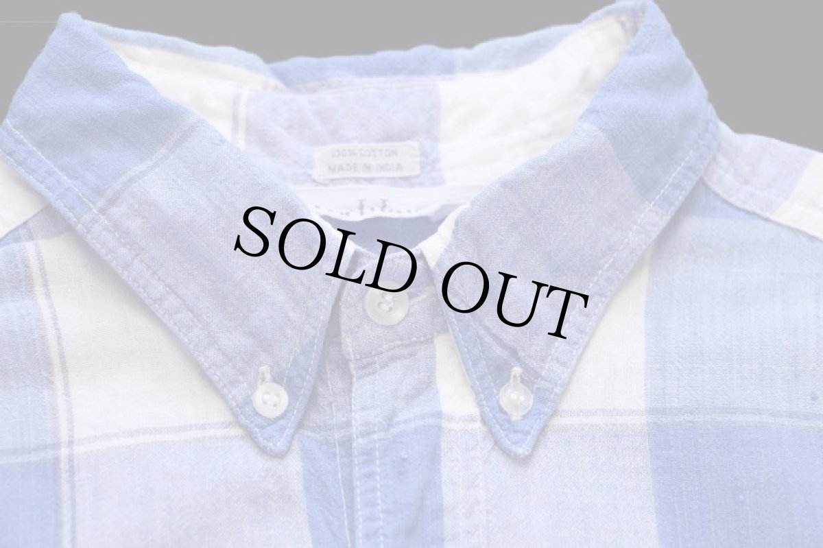 画像5: 80s J.J. COCHRAN チェック ボタンダウン 半袖 コットンシャツ 青×白 L★インド綿 (5)