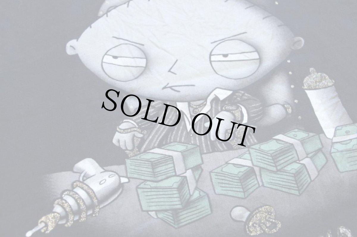 画像5: 00s Family Guy Who do I trust? Me! ファミリーガイ グリフィン ラメプリント コットンTシャツ 黒 XL (5)