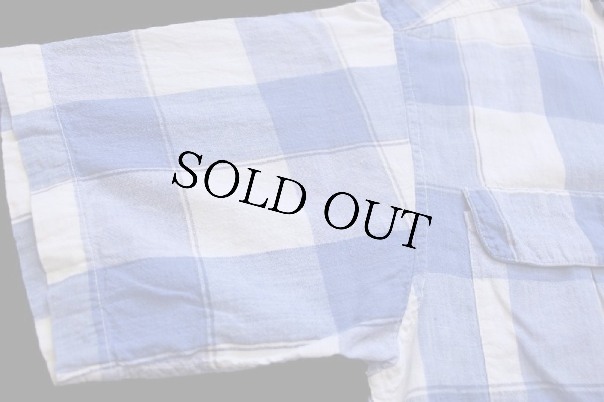 画像6: 80s J.J. COCHRAN チェック ボタンダウン 半袖 コットンシャツ 青×白 L★インド綿 (6)