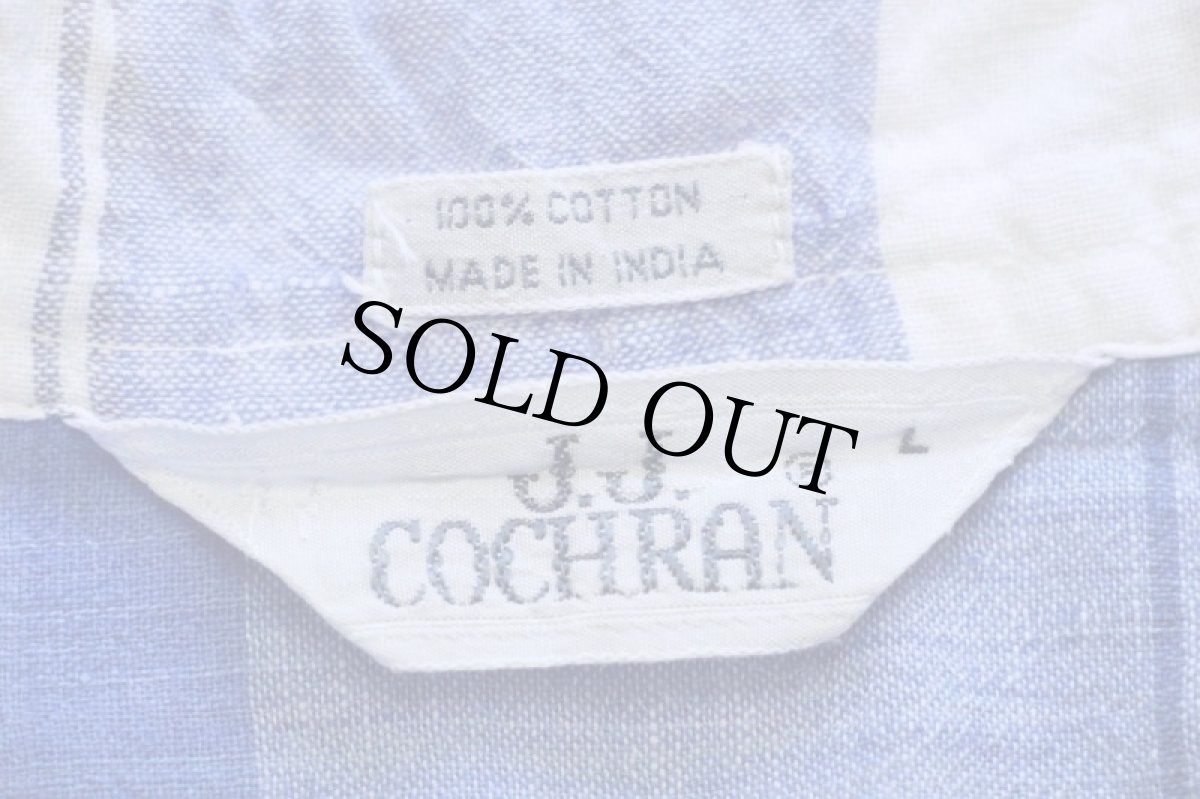 画像4: 80s J.J. COCHRAN チェック ボタンダウン 半袖 コットンシャツ 青×白 L★インド綿 (4)