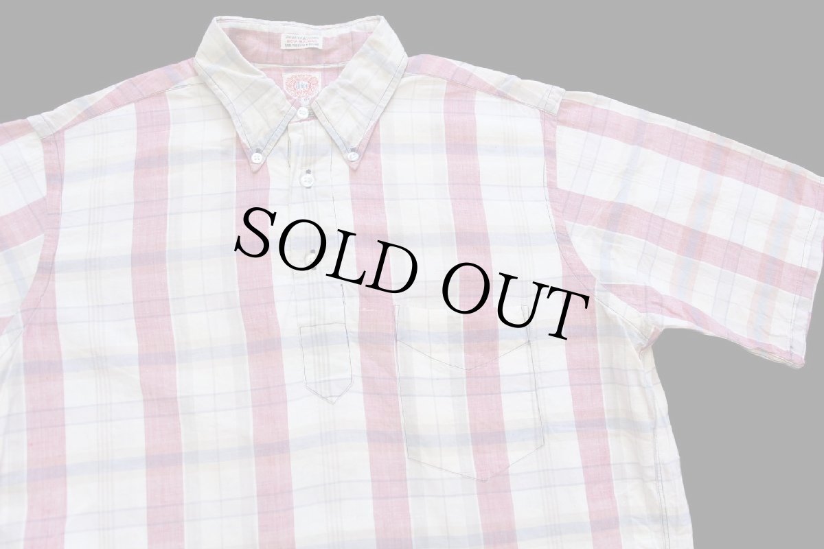 画像3: 60s 英国製 Chipp マドラスチェック マチ付き 三点留め ボタンダウン プルオーバー 半袖 コットンシャツ M★インド綿 (3)