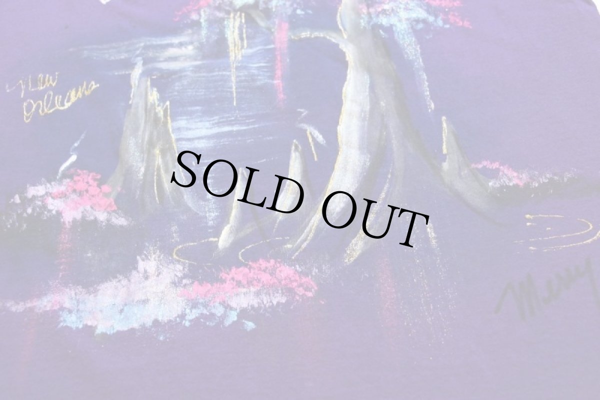 画像5: 90s USA製 New Orleans 風景画 ハンドペイント アート コットンTシャツ 紫 XL (5)