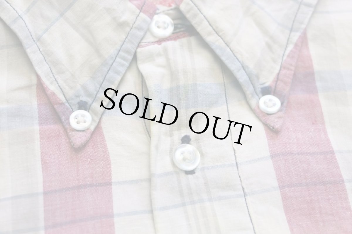 画像5: 60s 英国製 Chipp マドラスチェック マチ付き 三点留め ボタンダウン プルオーバー 半袖 コットンシャツ M★インド綿 (5)