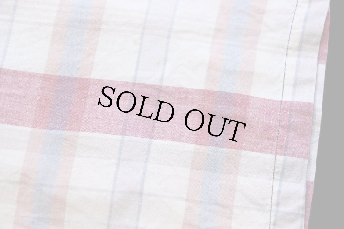 画像8: 60s 英国製 Chipp マドラスチェック マチ付き 三点留め ボタンダウン プルオーバー 半袖 コットンシャツ M★インド綿 (8)