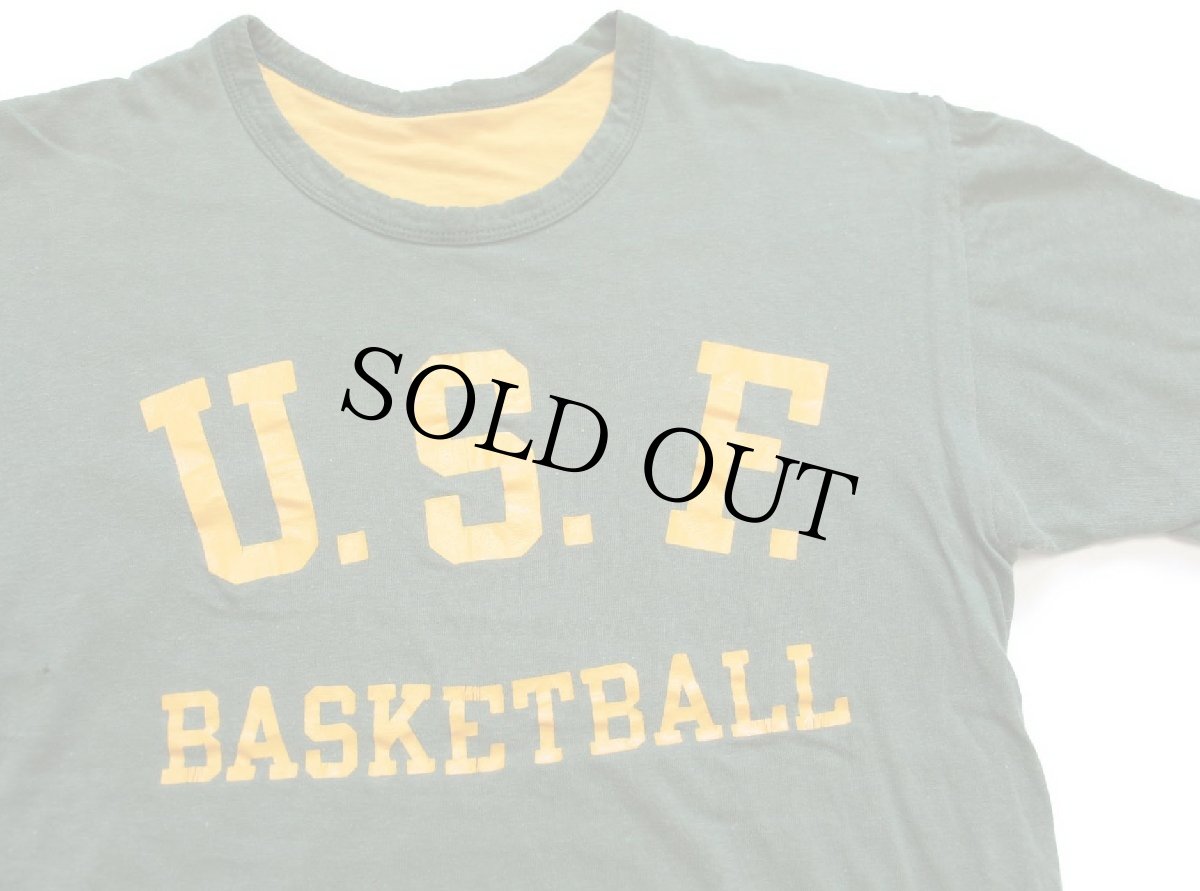 画像3: 70s USA製 Championチャンピオン U.S.F. BASKETBALL コットン リバーシブルTシャツ 緑×黄 M (3)