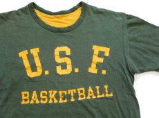 画像3: 70s USA製 Championチャンピオン U.S.F. BASKETBALL コットン リバーシブルTシャツ 緑×黄 M (3)