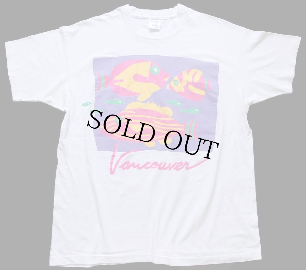 画像2: 90s カナダ製 Vancouver 熱帯魚 蛍光 両面プリント アート コットンTシャツ 白 XL (2)