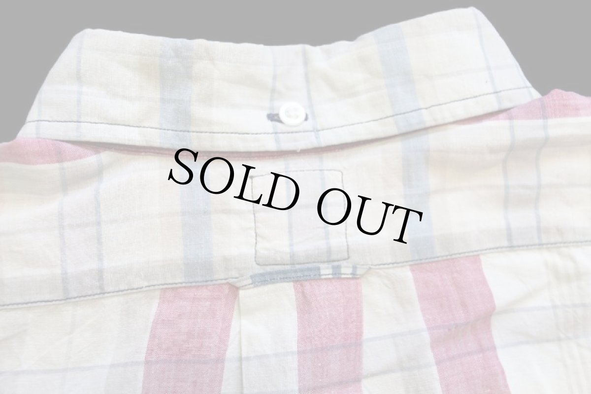 画像6: 60s 英国製 Chipp マドラスチェック マチ付き 三点留め ボタンダウン プルオーバー 半袖 コットンシャツ M★インド綿 (6)