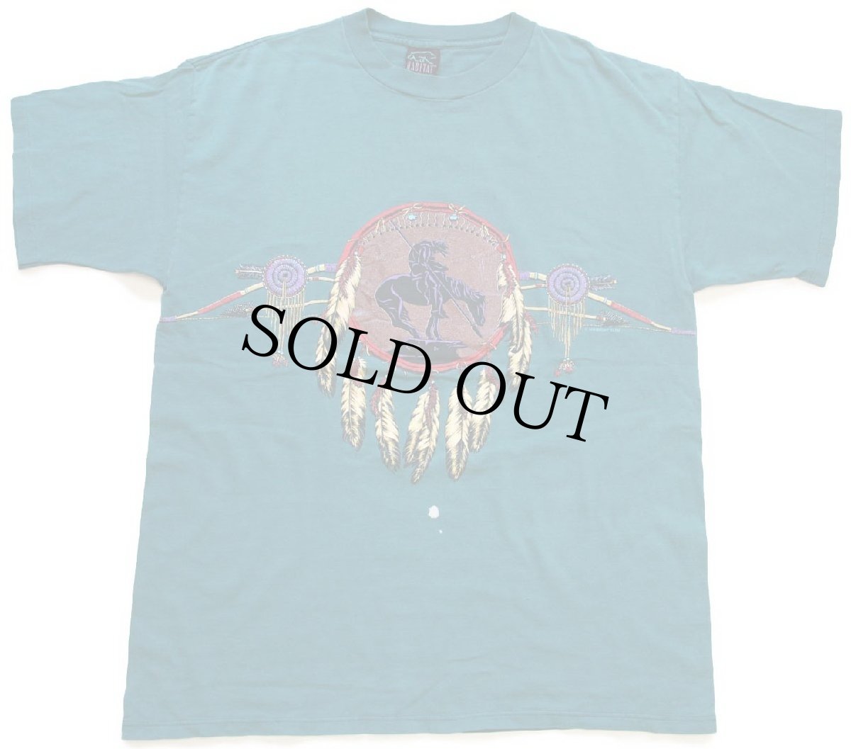 画像2: 90s USA製 HABITAT ドリームキャッチャー アート 両面プリント コットンTシャツ 緑 XL (2)