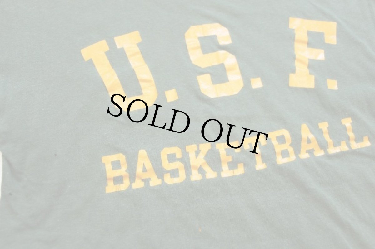 画像4: 70s USA製 Championチャンピオン U.S.F. BASKETBALL コットン リバーシブルTシャツ 緑×黄 M (4)
