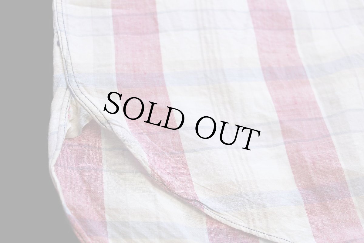 画像7: 60s 英国製 Chipp マドラスチェック マチ付き 三点留め ボタンダウン プルオーバー 半袖 コットンシャツ M★インド綿 (7)