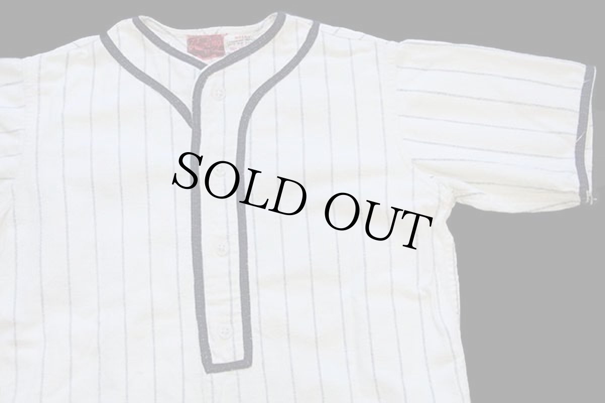 画像3: 50s Rawlings ARMERS EXC FOOD STORE チェーン刺繍 ピンストライプ コットン ベースボールシャツ 生成り×紺 (3)