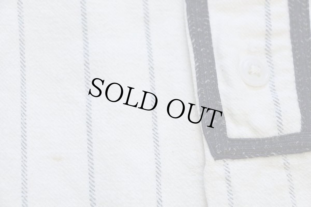 画像7: 50s Rawlings ARMERS EXC FOOD STORE チェーン刺繍 ピンストライプ コットン ベースボールシャツ 生成り×紺 (7)