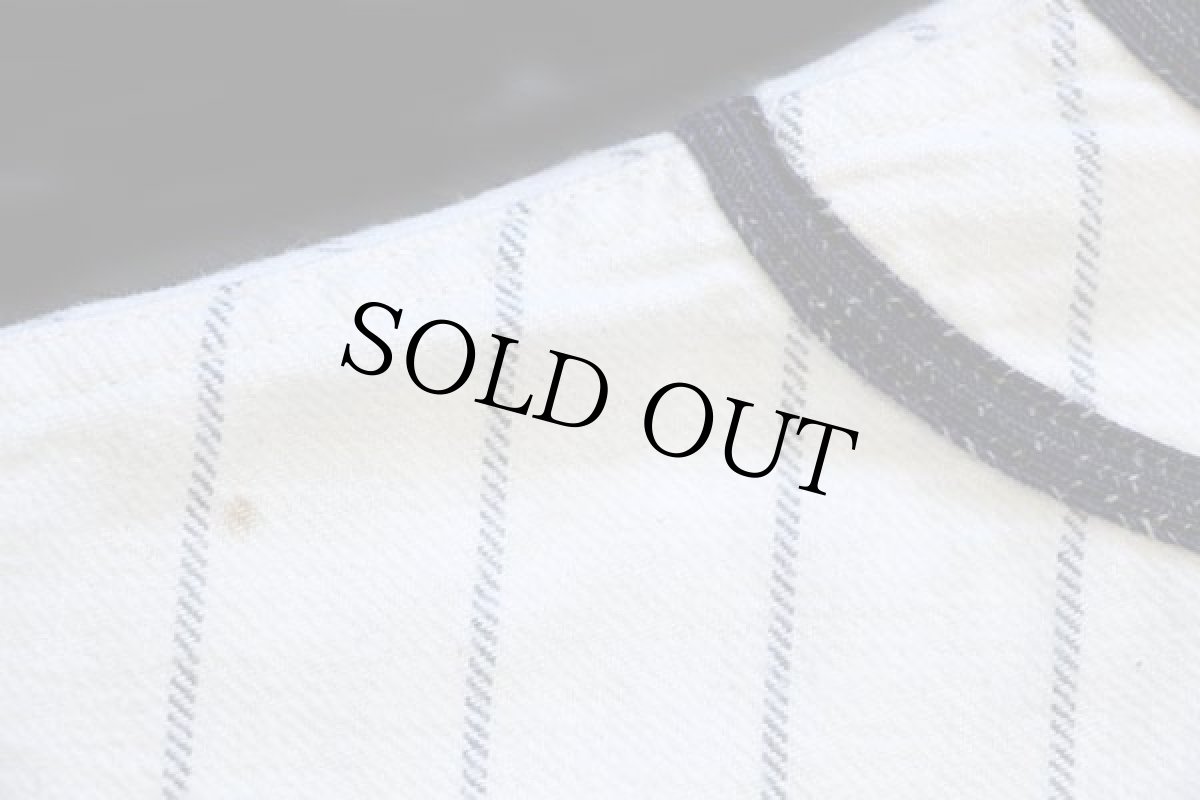 画像6: 50s Rawlings ARMERS EXC FOOD STORE チェーン刺繍 ピンストライプ コットン ベースボールシャツ 生成り×紺 (6)