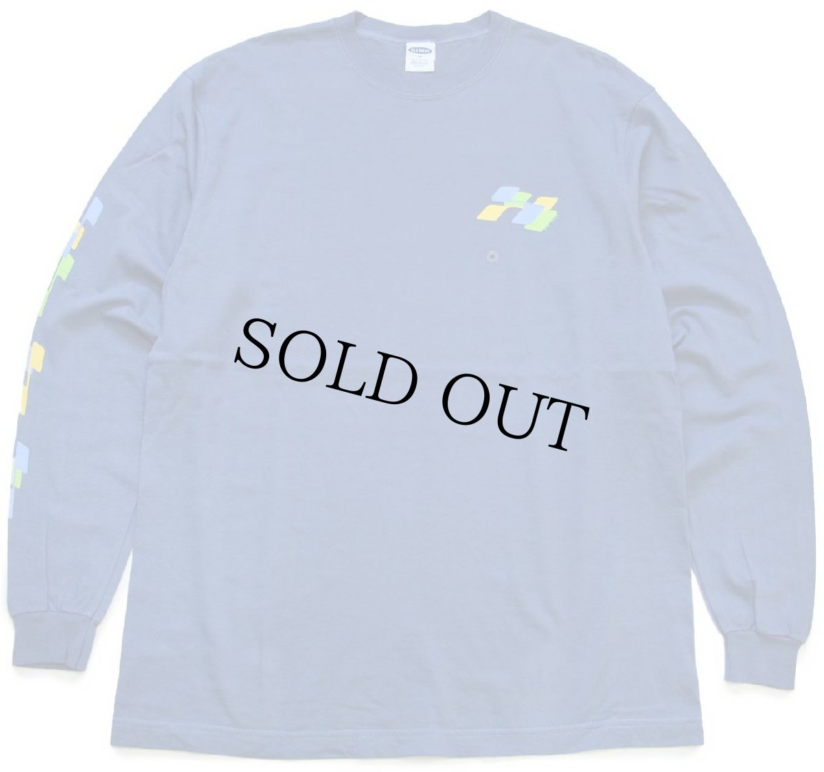 画像2: デッドストック★90s USA製 OLD NAVYオールドネイビー 袖プリント コットン 長袖Tシャツ ブルーグレー (2)