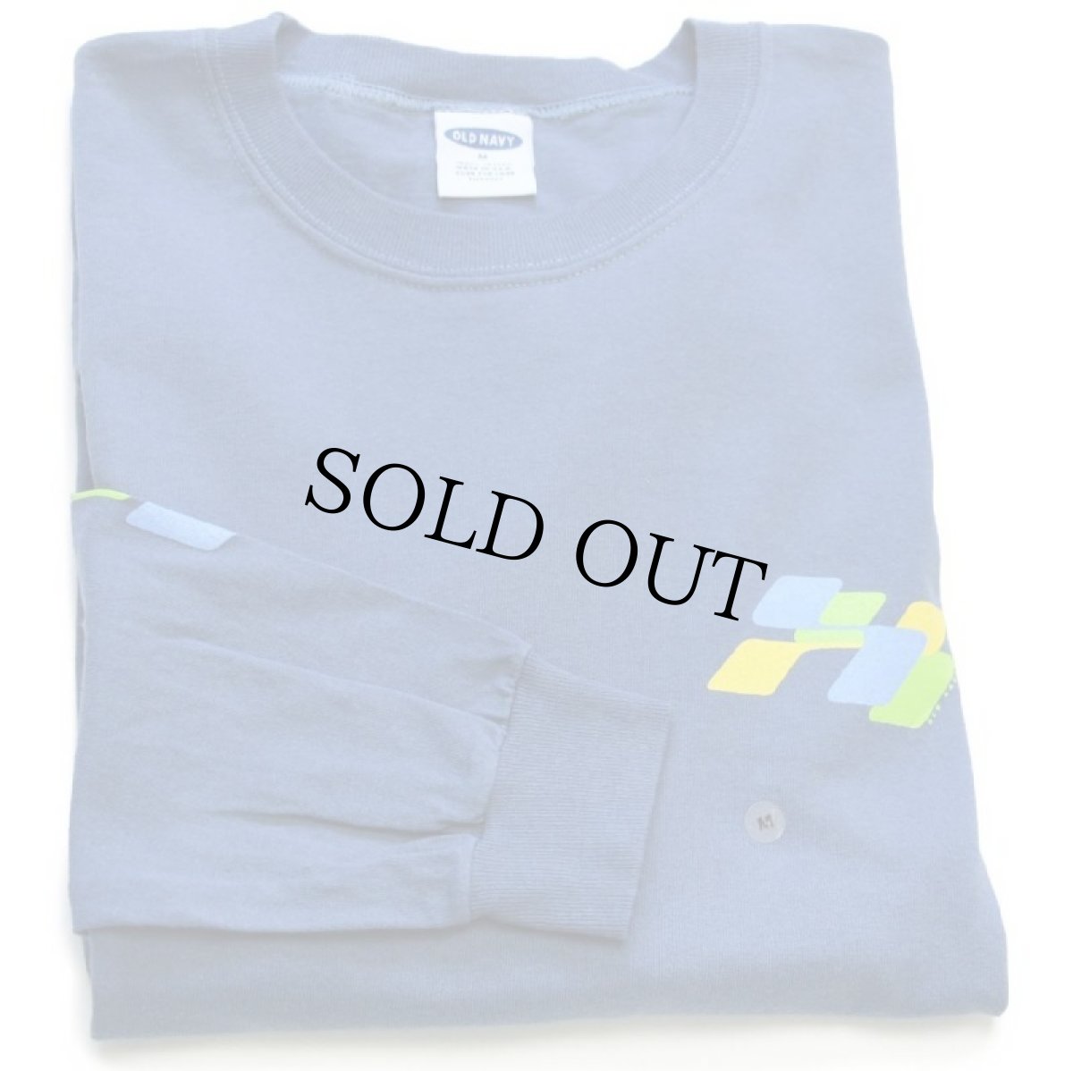 画像1: デッドストック★90s USA製 OLD NAVYオールドネイビー 袖プリント コットン 長袖Tシャツ ブルーグレー (1)