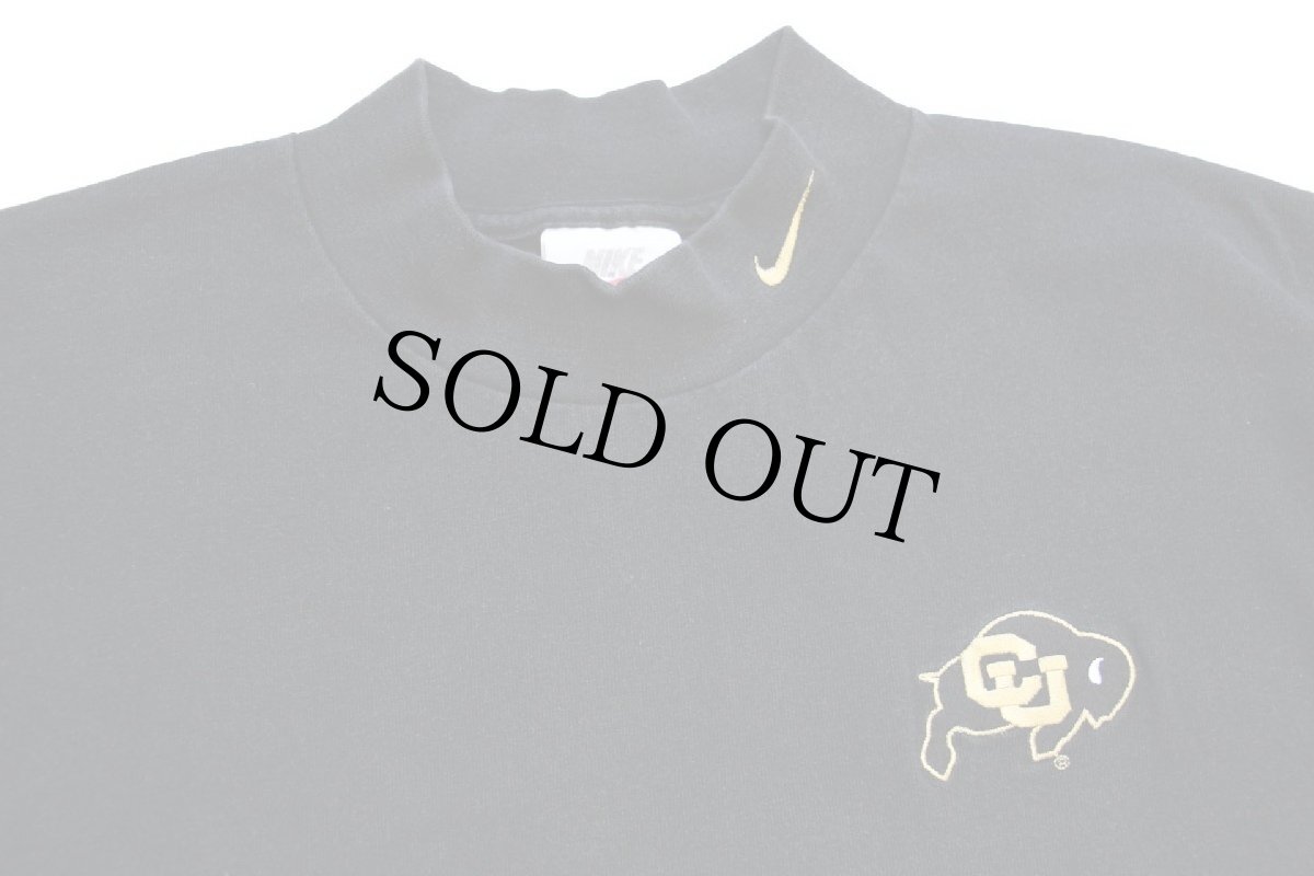 画像3: 90s USA製 NIKEナイキ COLORADO BUFFALOES ロゴ刺繍 モックネック コットン 長袖Tシャツ 黒 XL (3)
