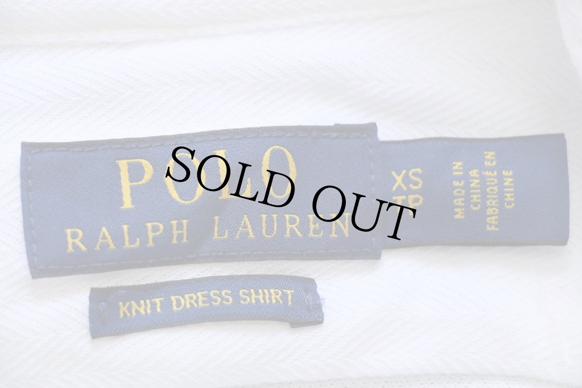 画像4: ポロ ラルフローレン KNIT DRESS SHIRT ワンポイント ワイドカラー ヘリンボーン コットンシャツ 白 XS (4)