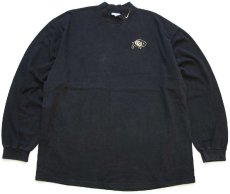画像1: 90s USA製 NIKEナイキ COLORADO BUFFALOES ロゴ刺繍 モックネック コットン 長袖Tシャツ 黒 XL (1)