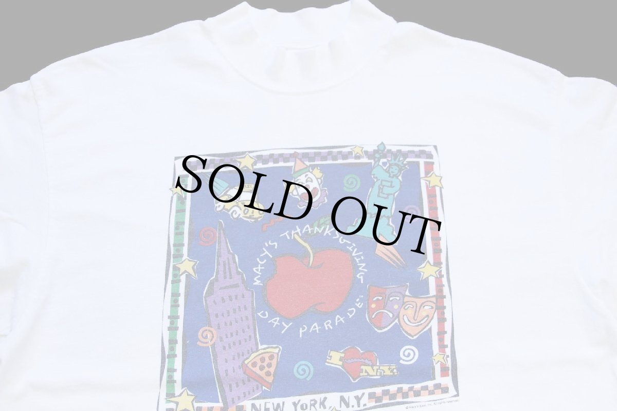 画像3: 90s USA製 MACY'S THANKSGIVING DAY EVENT STAFF ニューヨーク 両面プリント アート モックネック コットン 長袖Tシャツ 白 XL (3)