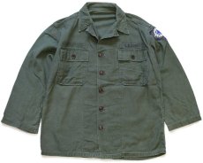 画像1: 60s 米軍 U.S.ARMY パッチ付き コットンサテン ユーティリティシャツ オリーブグリーン (1)