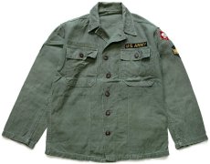 画像1: 60s 米軍 U.S.ARMY パッチ付き コットンサテン ユーティリティシャツ オリーブグリーン (1)